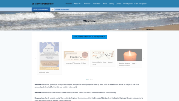 Screenshot of the St Marks Episcopal Church: Portobello website