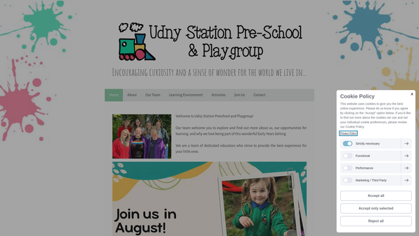 Screenshot of the Udny Station Pre-School & Playgroup website