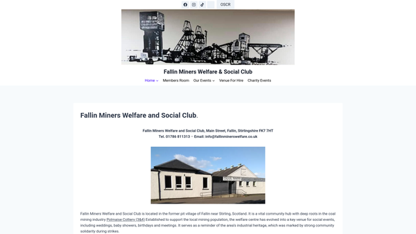 Screenshot of the Fallin Miners Charitable Society website