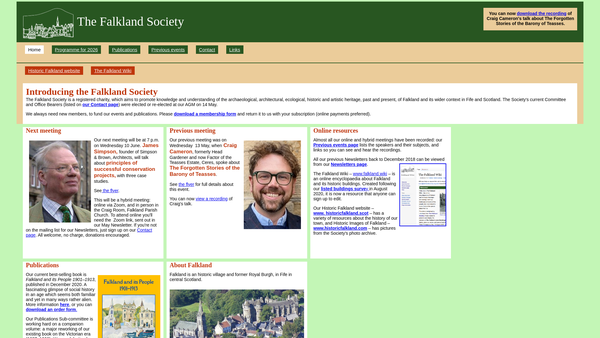 Screenshot of the Falkland Society website