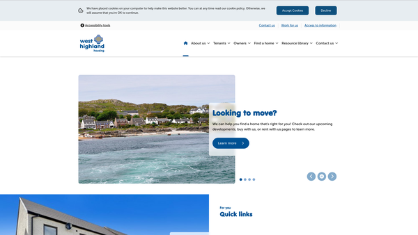 Screenshot of the West Highland Housing Association Ltd website
