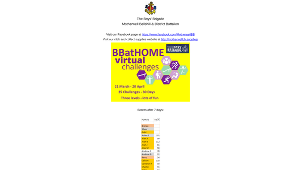 Screenshot of the Motherwell Boys Brigade Battalion website