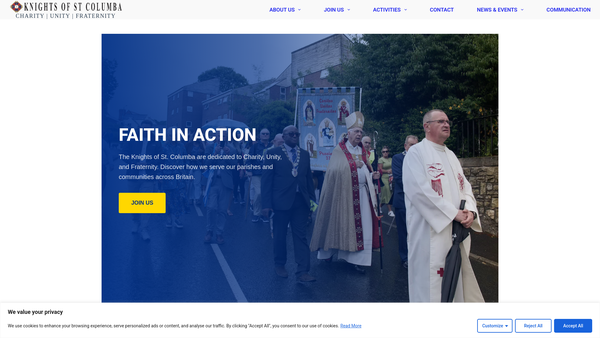 Screenshot of the Knights Of St Columba Central Benevolent Fund website