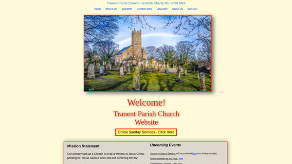 Screenshot of the Tranent Parish Church (Church of Scotland) website
