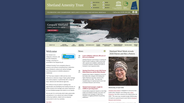 Screenshot of the Shetland Amenity Trust website