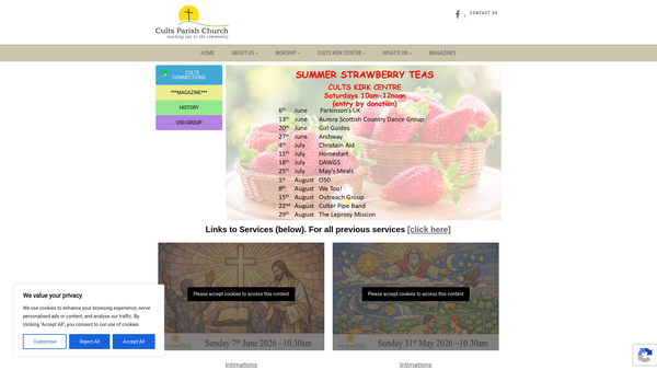 Screenshot of the Cults Parish Church of Scotland website