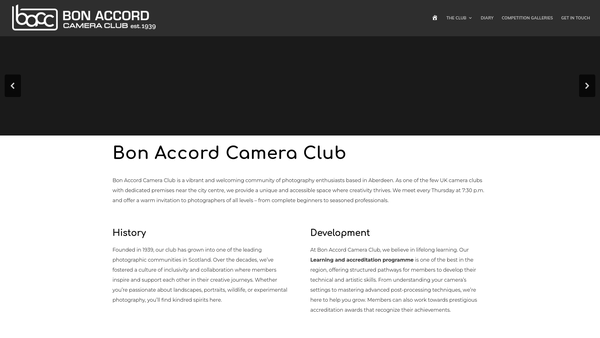 Screenshot of the Bon Accord Camera Club website