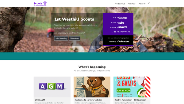 Screenshot of the 1st Westhill Scout Group website