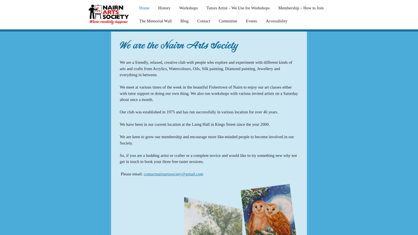 Screenshot of the Nairn Arts Society website