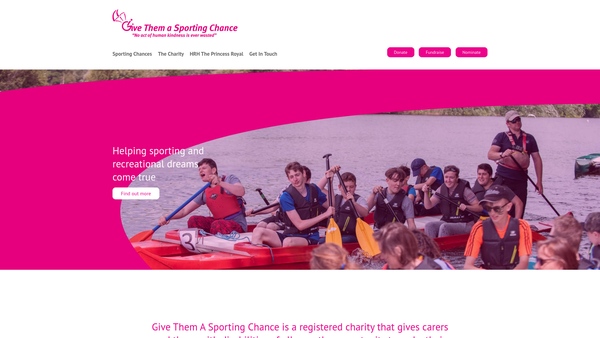 Screenshot of the Give Them A Sporting Chance website