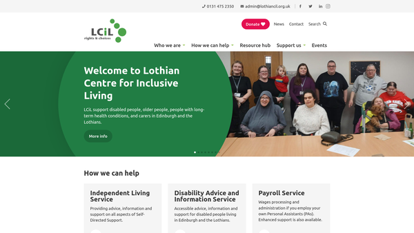 Screenshot of the Lothian Centre For Inclusive Living website