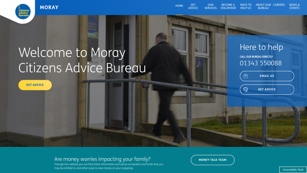 Screenshot of the Moray Citizens Advice Bureau website
