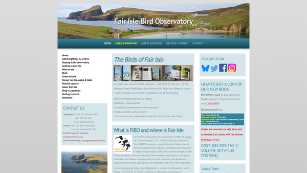 Screenshot of the Fair Isle Bird Observatory Trust John Harrison Memorial Fund website