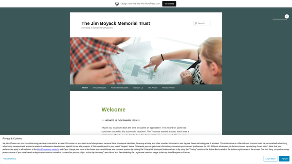 Screenshot of the Jim Boyack Memorial Trust Fund website