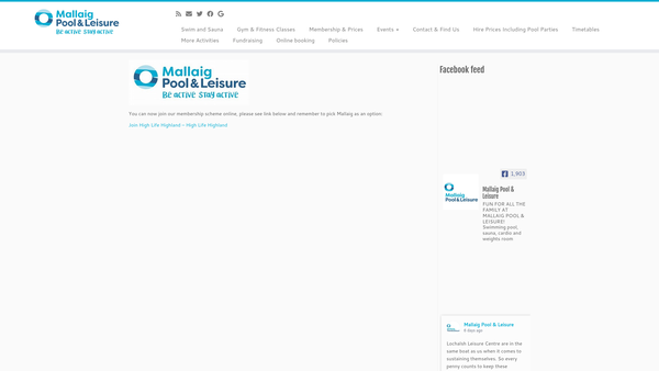 Screenshot of the Mallaig & District Swimming Pool Association website