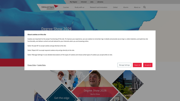 Screenshot of the Edinburgh Napier University website