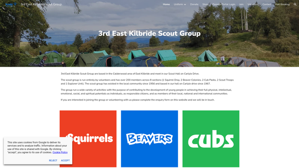 Screenshot of the 3rd East Kilbride Scout Group website
