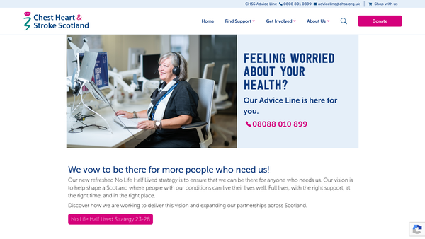 Screenshot of the Chest Heart & Stroke Scotland website