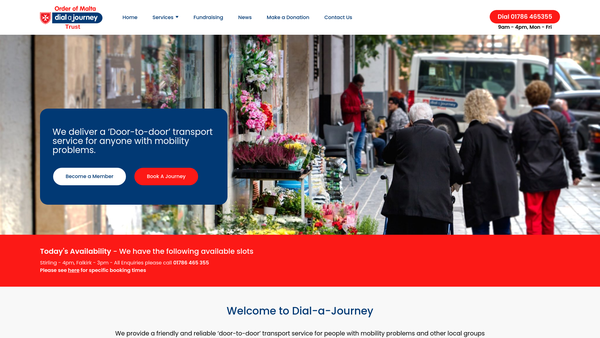 Screenshot of the Order Of Malta Dial-A-Journey Trust website