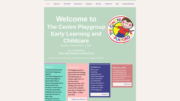 Screenshot of the Centre Playgroup website