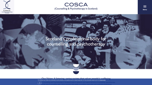 Screenshot of the COSCA (Counselling & Psychotherapy in Scotland) website