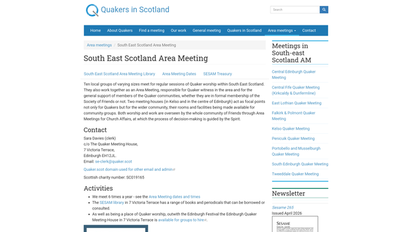 Screenshot of the Religious Society Of Friends (Quakers) In Britain: South East Scotland Area Meeting website