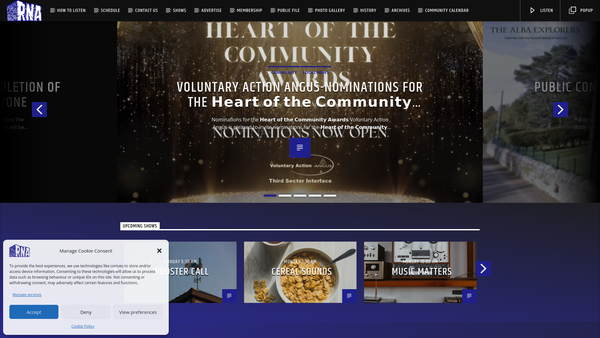 Screenshot of the Radio North Angus Ltd website