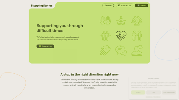 Screenshot of the Stepping Stones Organisation (Mental Health) website