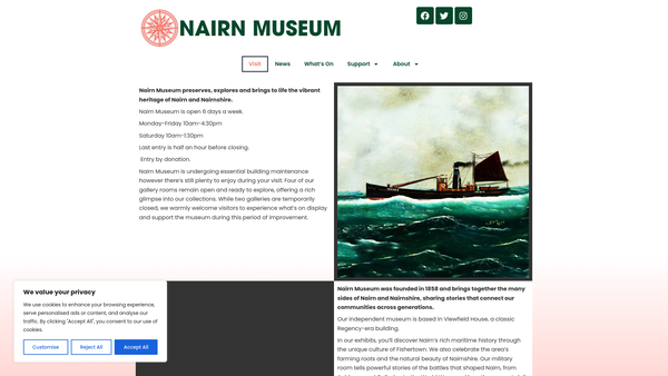 Screenshot of the Nairn Museum Ltd website