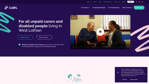 Screenshot of the Carers Of West Lothian website