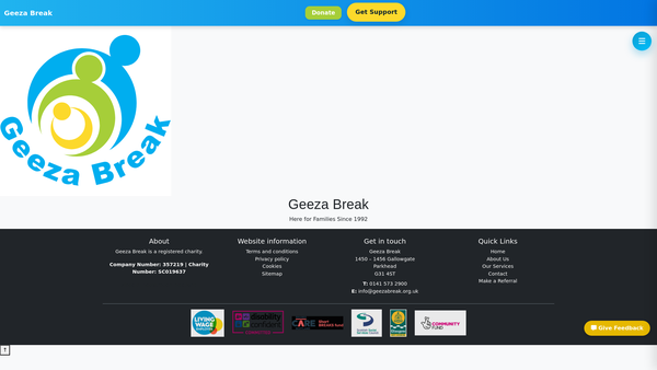 Screenshot of the Geeza Break website