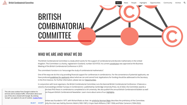 Screenshot of the British Combinatorial Committee website