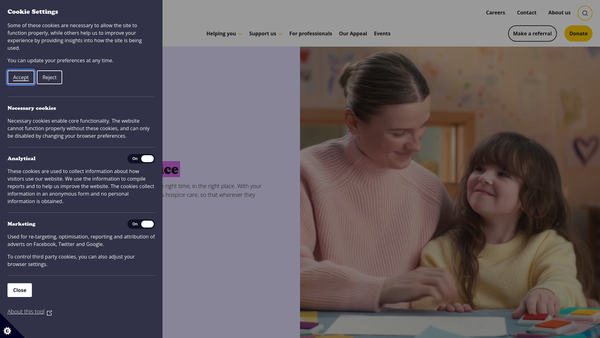 Screenshot of the Children’s Hospices Across Scotland website