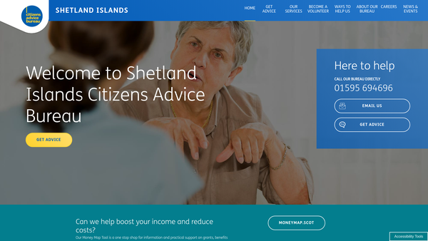 Screenshot of the Shetland Islands Citizens Advice Bureau website
