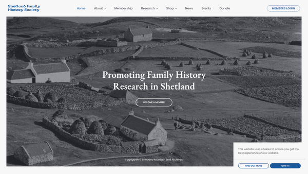 Screenshot of the Shetland Family History Society website