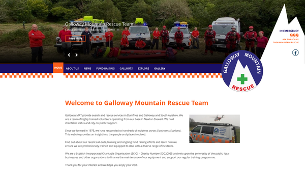 Screenshot of the Galloway Mountain Rescue Team website