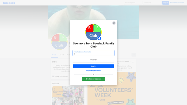 Screenshot of the Beeslack Family Club website