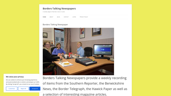 Screenshot of the Borders Talking Newspapers website