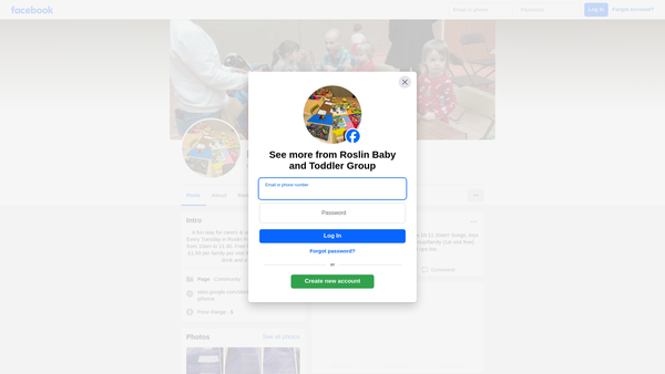 Screenshot of the Roslin Parent & Toddler Group website