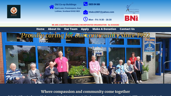Screenshot of the Harlawhill Day Care Centre website