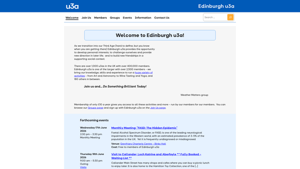 Screenshot of the Edinburgh u3a website