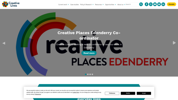 Screenshot of the Creative Lives Charity Limited website