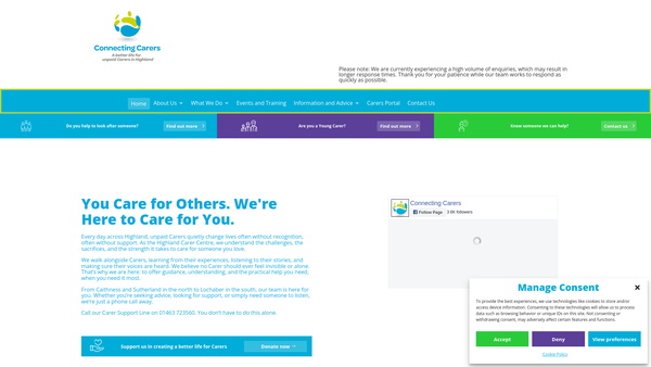 Screenshot of the Connecting Carers website