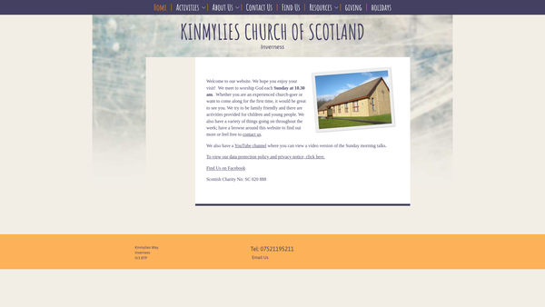 Screenshot of the Kinmylies Church of Scotland, Inverness website