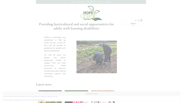 Screenshot of the HOPE Garden SCIO website
