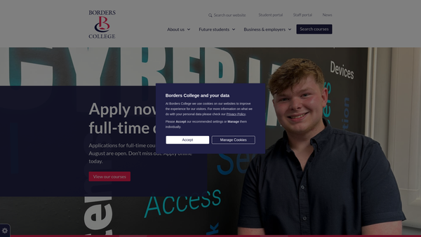 Screenshot of the Borders College website