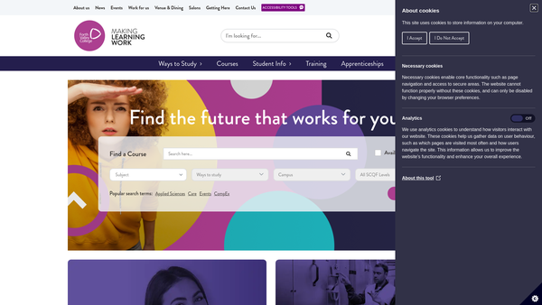Screenshot of the Board of Management of Forth Valley College of Further and Higher Education website