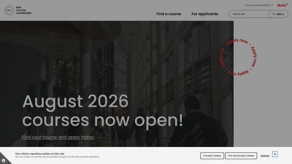 Screenshot of the New College Lanarkshire website