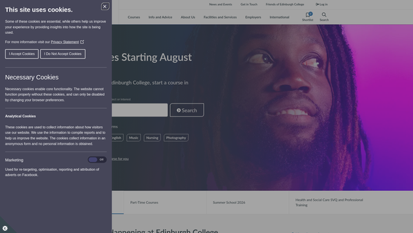 Screenshot of the Edinburgh College website