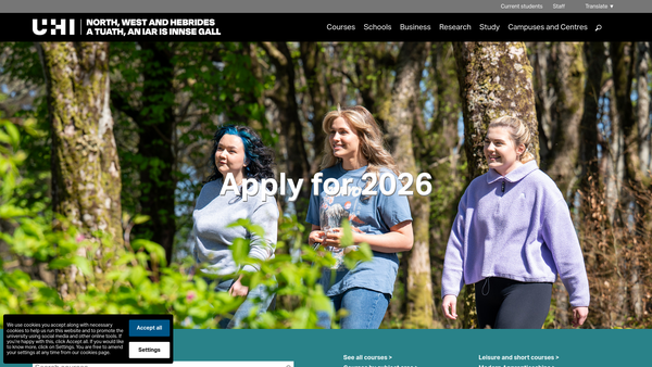 Screenshot of the The Board of Management of UHI North, West and Hebrides website